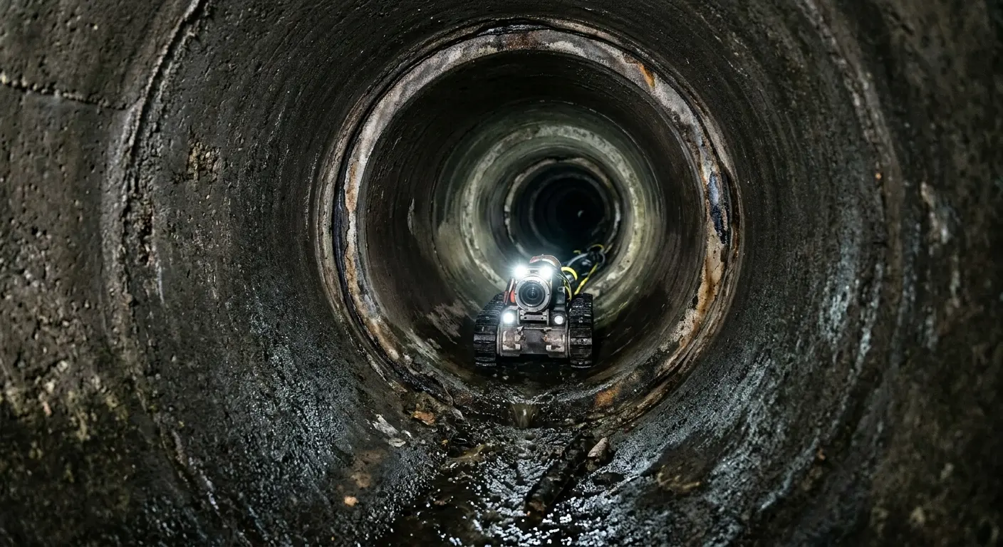 Robotic sewer camera inspecting pipe interior for Sewer Line Cleaning in Lakeville